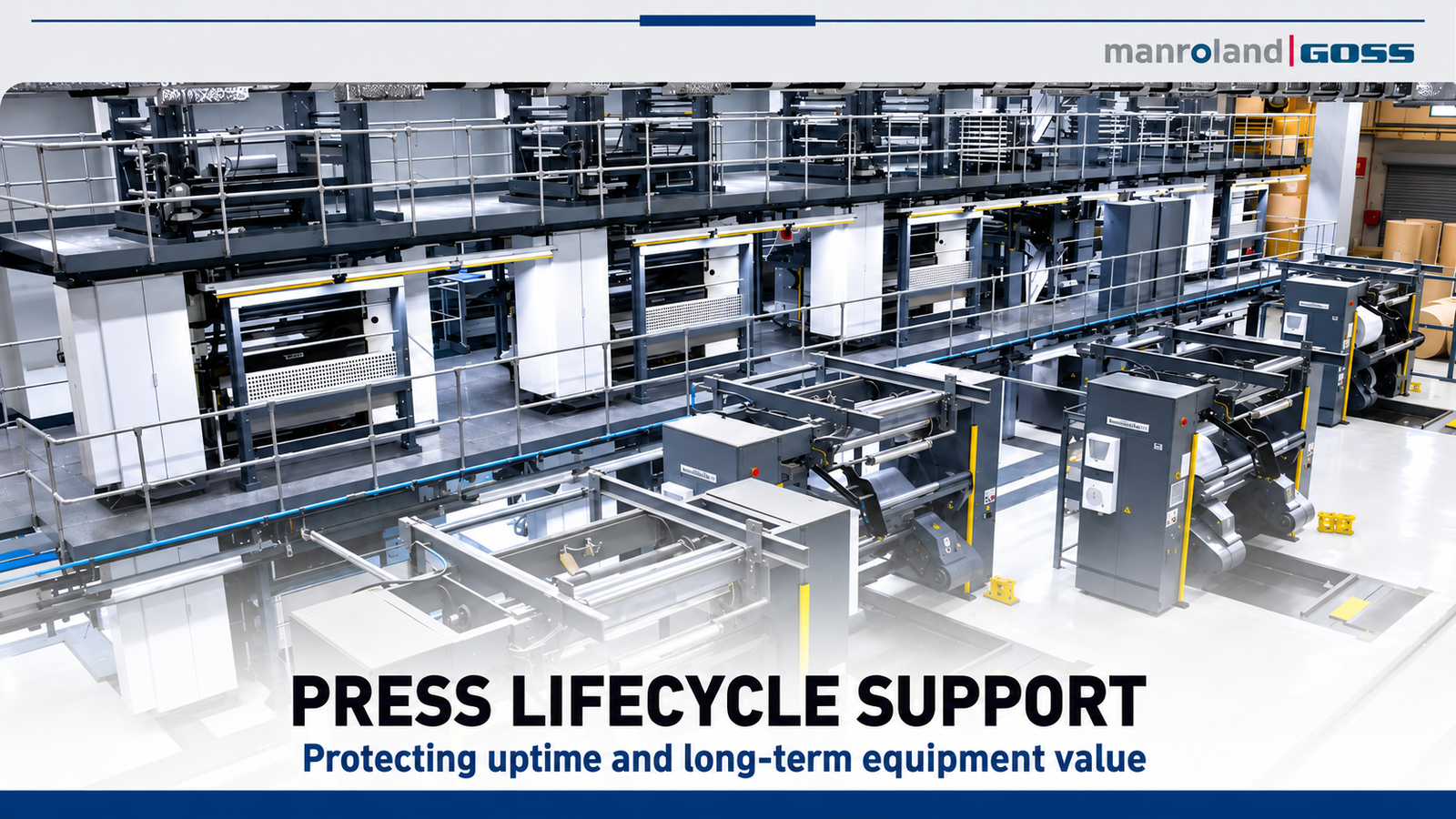 manroland Goss web offset printing press with lifecycle support capabilities.