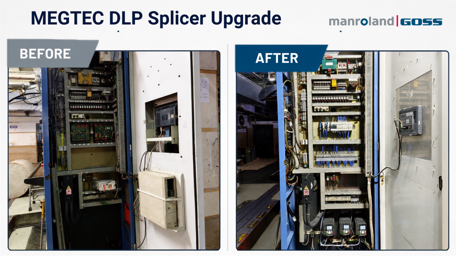 MEGTEC DLP splicer electrical control modernization before and after upgrade.